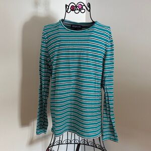 Jones New York Teal and White Striped Long Sleeve Top